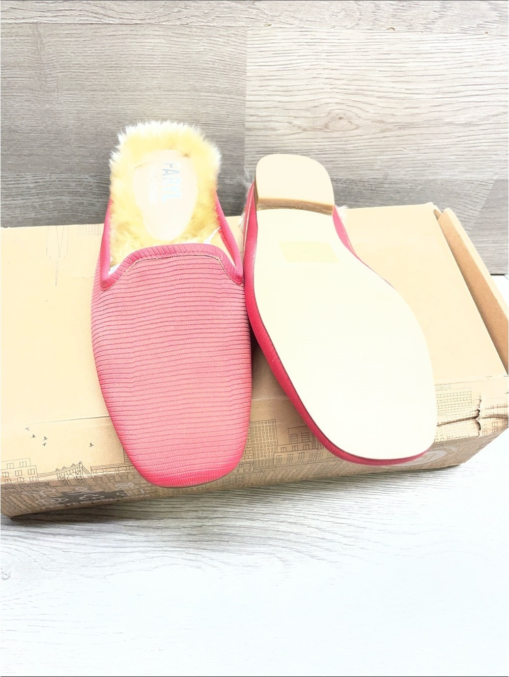Farylrobin Coral Pink Faux-Fur Slip-On Mules #321